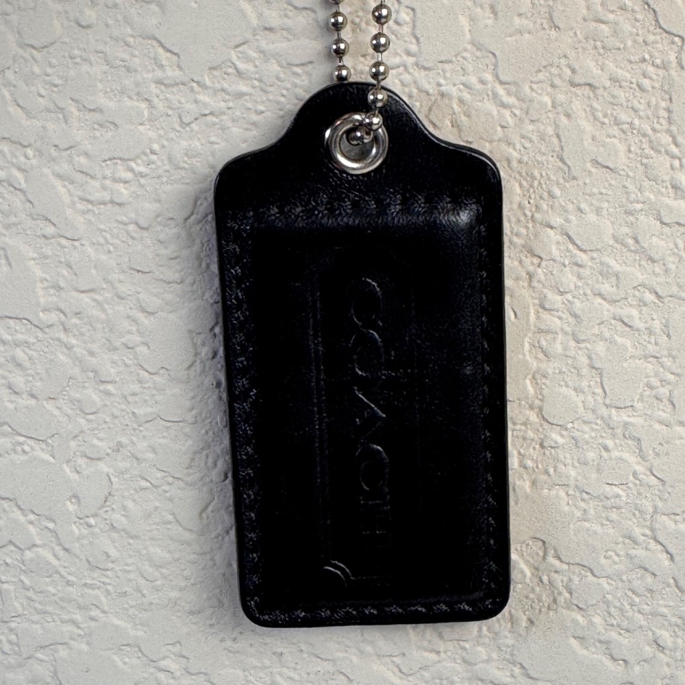 Coach Black Leather Hang Tag 3 x 1.5 Silver Tone Ball Chain - Picture 9 of 16